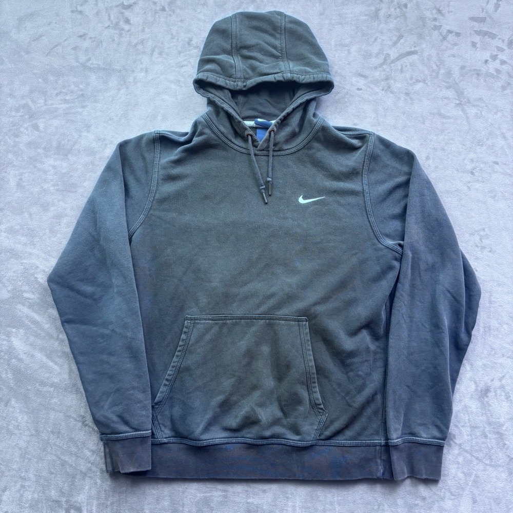 Nike Mens Pullover Hoodie Faded Black Swoosh Logo Fleece Sweatshirt Large